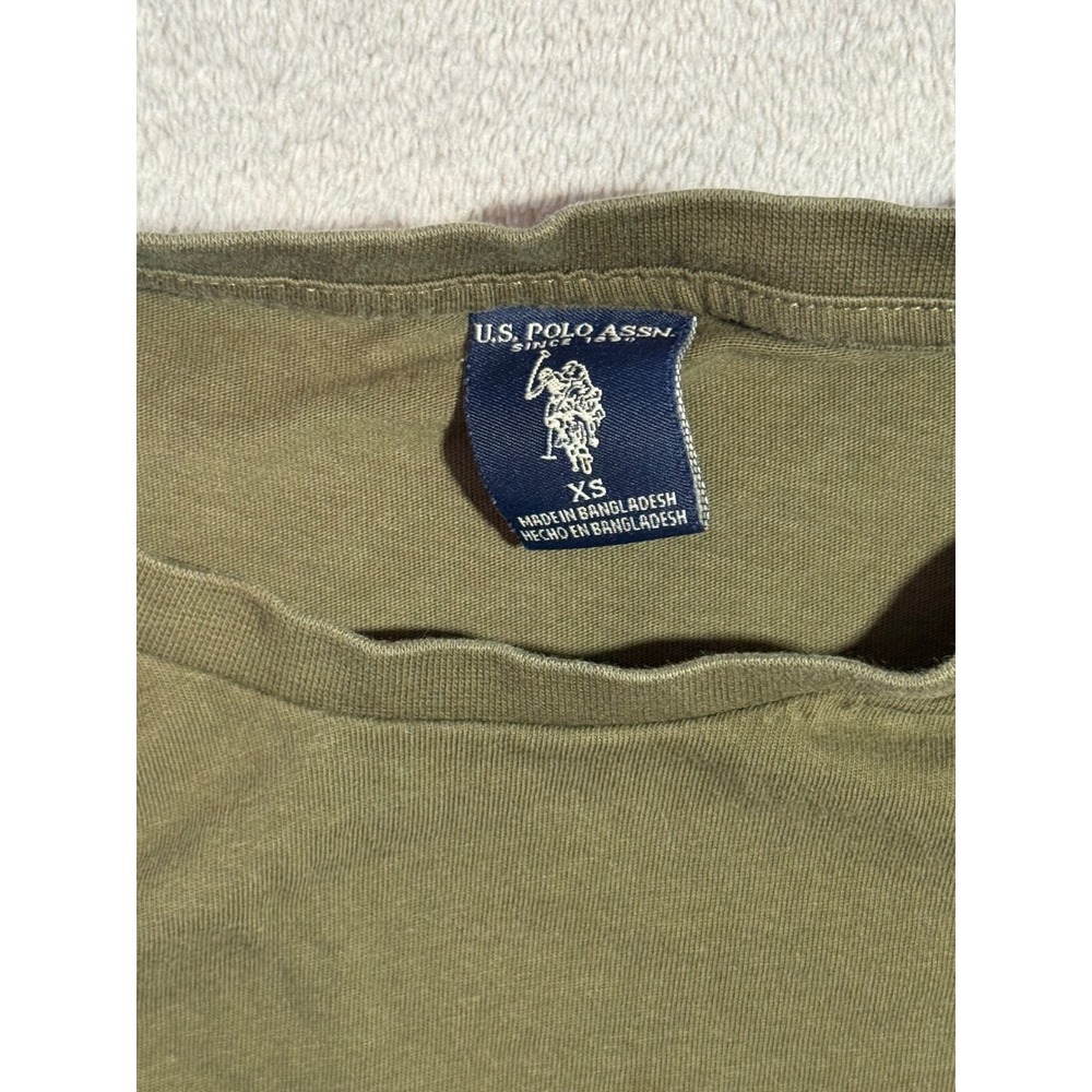 US Polo Assn Boys XS Olive Green Short Sleeve Crewneck T-Shirt Orange Logo - Picture 3 of 6